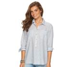 Petite Chaps Striped Linen Blend Shirt, Women's, Size: Xs Petite, Blue