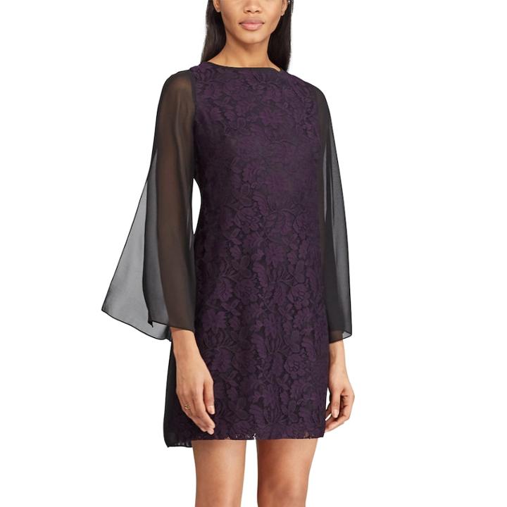 Women's Chaps Lace Bell-sleeve Dress, Size: 4, Drk Purple