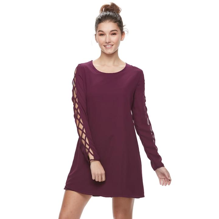 Juniors' Liberty Love Lace-up Sleeve Shift Dress, Teens, Size: Medium, Drk Purple