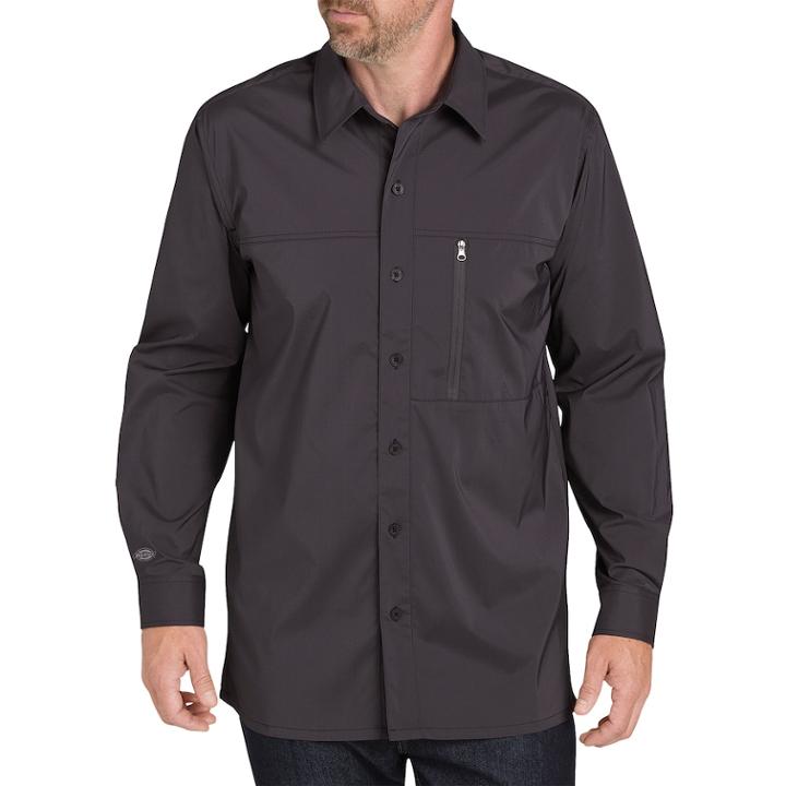 Men's Dickies Regular-fit Zip-pocket Moisture-wicking Button-down Work Shirt, Size: Large, Med Grey