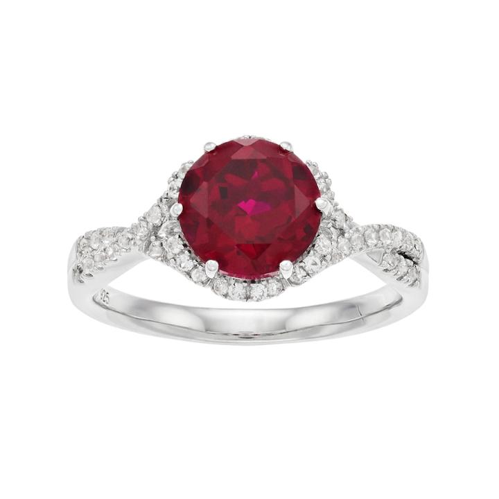 Sterling Silver Lab-created Ruby & White Sapphire Halo Ring, Women's, Size: 6, Red