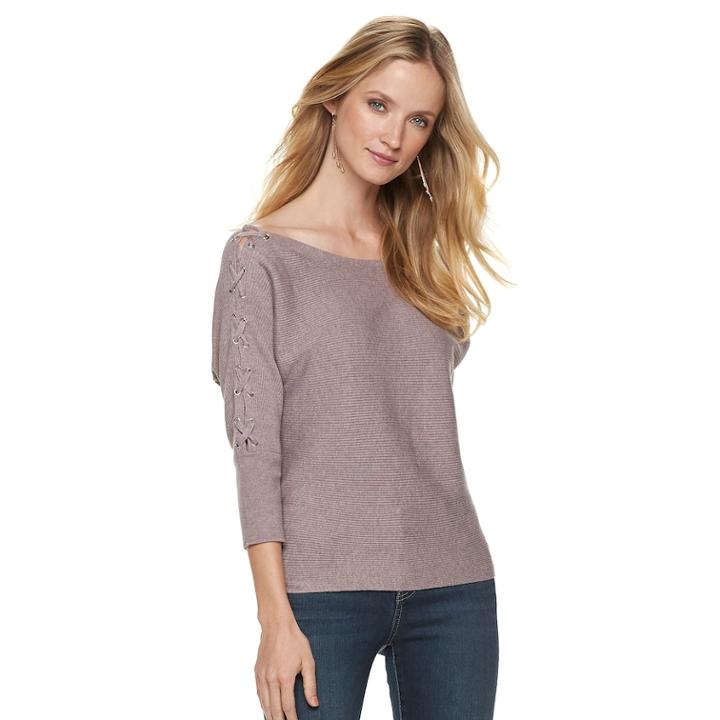 Women's Jennifer Lopez Lace-up Boatneck Sweater, Size: Xxl, Lt Purple
