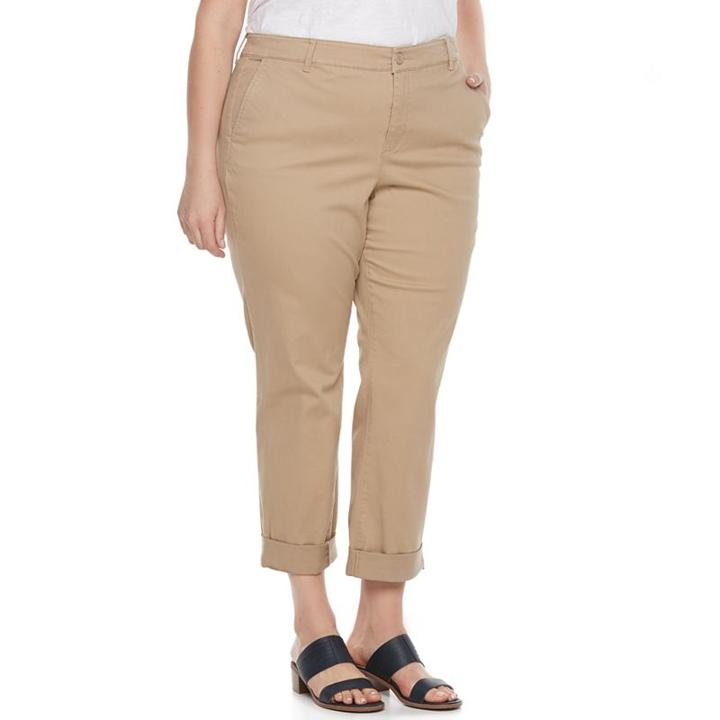 Plus Size Gloria Vanderbilt Rowan Roll-up Capris, Women's, Size: 16 - Regular, Beig/green (beig/khaki)