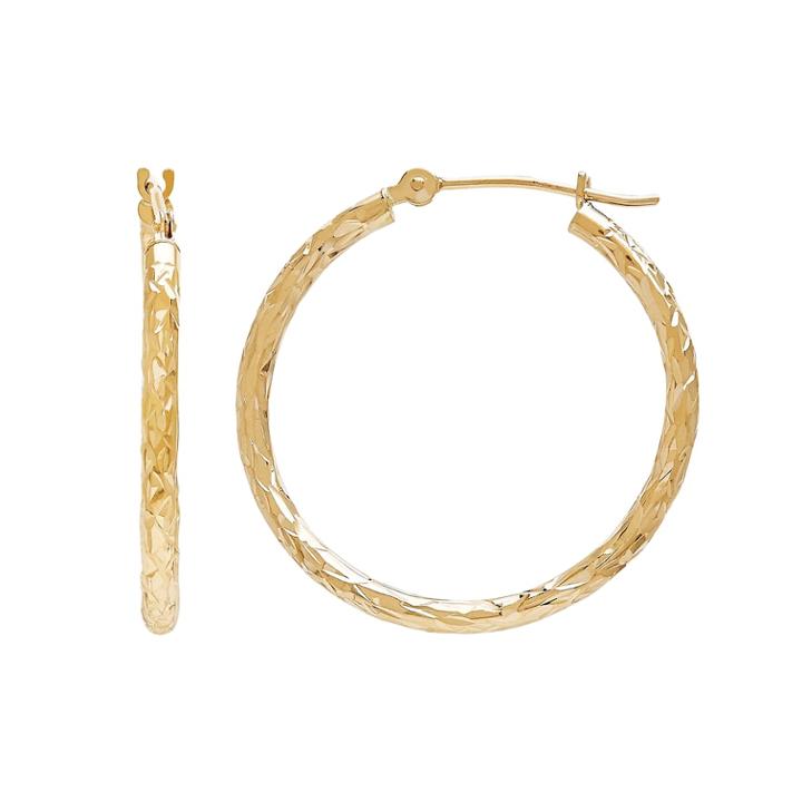 Everlasting Gold 14k Gold Textured Tube Hoop Earrings, Women's, Yellow