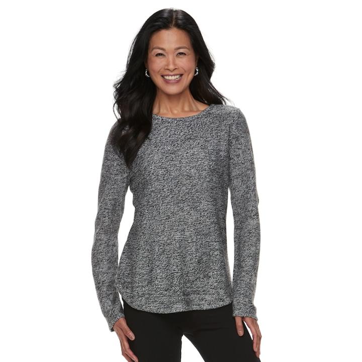 Women's Croft & Barrow&reg; Marled Crewneck Sweater, Size: Xl, Black Marl