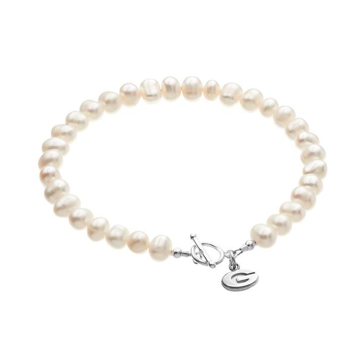 Dayna U Georgia Bulldogs Sterling Silver Freshwater Cultured Pearl Logo Charm Toggle Bracelet, Women's, Size: 8, White
