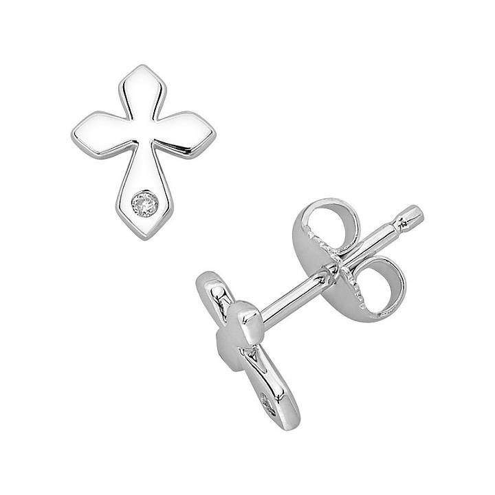 Little Diva Diamonds Sterling Silver Diamond Accent Cross Stud Earrings - Kids, Girl's, White