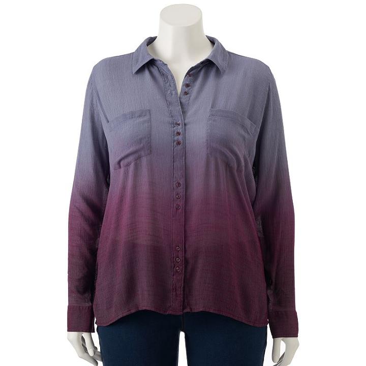 Plus Size Rock & Republic&reg; Gauze Dip-dye Shirt, Women's, Size: 0x, Med Grey
