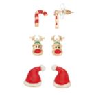 Santa Hat, Reindeer & Candy Cane Earring Set, Women's, Multicolor