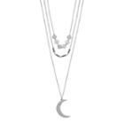 Mudd&reg; Layered Beaded Filigree Crescent Pendant Necklace, Women's, Silver