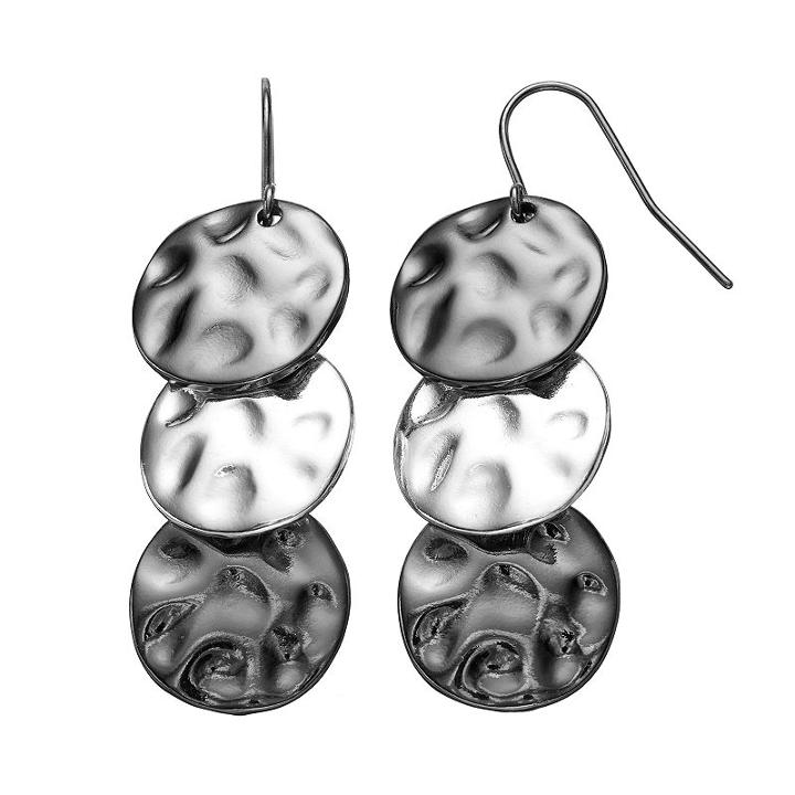 Dana Buchman Two Tone Hammered Disc Linear Drop Earrings, Women's, Ovrfl Oth