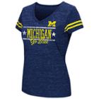 Juniors' Campus Heritage Michigan Wolverines Double Stag V-neck Tee, Women's, Size: Xl, Blue (navy)