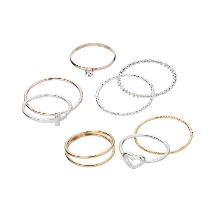 Lc Lauren Conrad Heart & Sideways Cross Ring Set, Women's, Size: 3.50, Multicolor