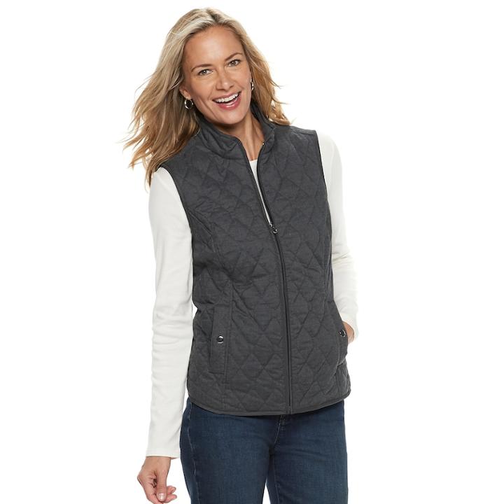 Petite Croft & Barrow® Classic Quilted Vest, Women's, Size: M Petite, Dark Grey