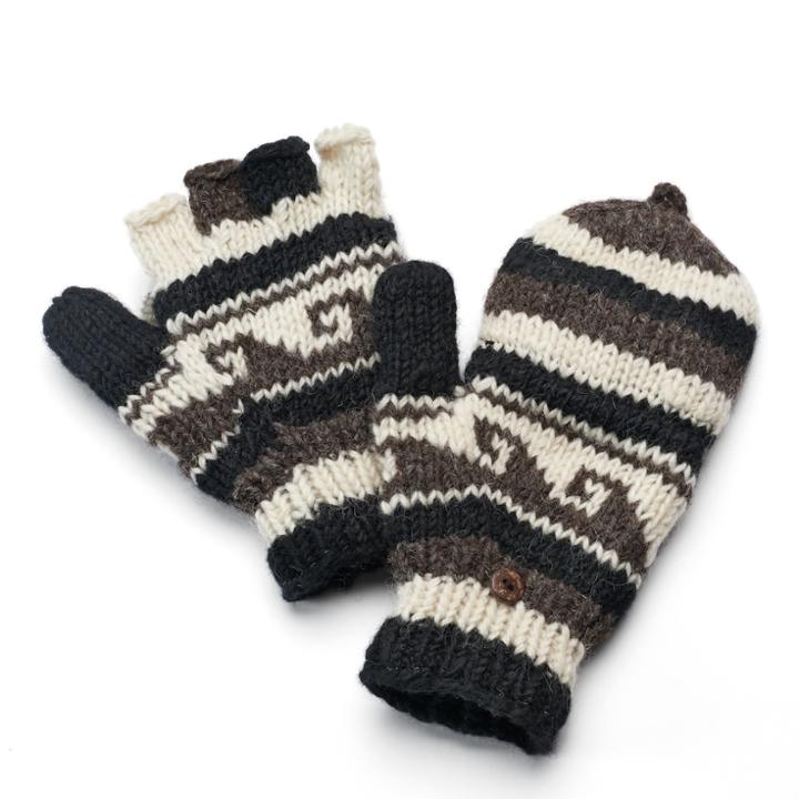 Sijjl Women's Striped Wool Convertible Mittens, Grey Other