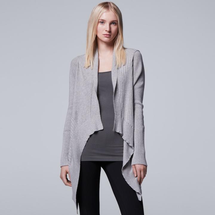 Women's Simply Vera Vera Wang Mixed-stitch Flyaway Cardigan, Size: Xs, Grey