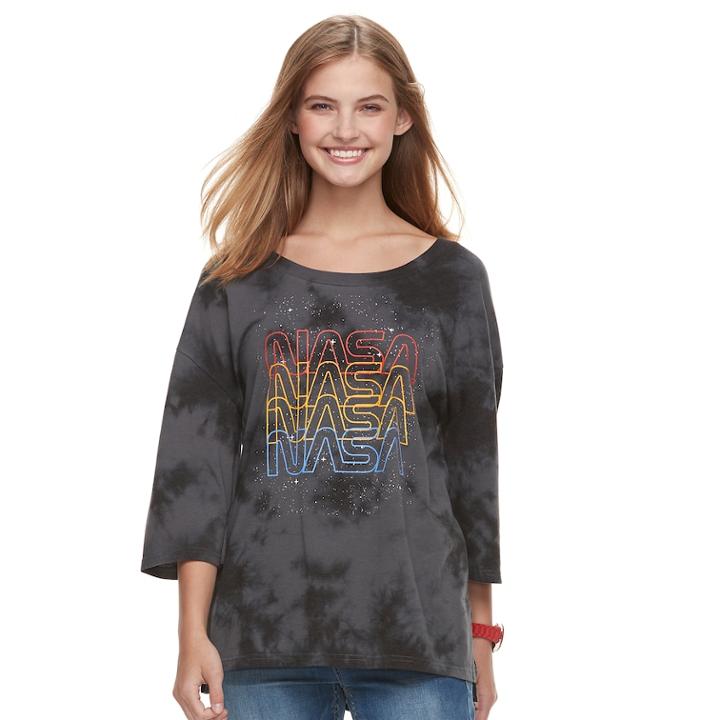 Juniors' Nasa Drop-shoulder Graphic Tee, Teens, Size: Xl, Dark Grey
