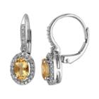 1/5 Carat T.w. Diamond And Yellow Beryl 10k White Gold Oval Halo Drop Earrings, Women's