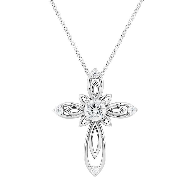 Diamonluxe Sterling Silver 1 1/10 Carat T.w. Simulated Diamond Cross Pendant, Women's, Size: 18, White