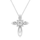 Diamonluxe Sterling Silver 1 1/10 Carat T.w. Simulated Diamond Cross Pendant, Women's, Size: 18, White
