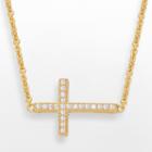 14k Gold Over Silver-plated Cubic Zirconia Sideways Cross Necklace, Women's, Size: 18, Yellow