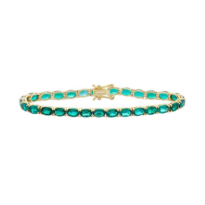 14k Gold Over Silver Lab-created Emerald Tennis Bracelet, Women's, Size: 7.25, Green