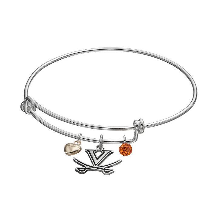 Fiora Sterling Silver Virginia Cavaliers Charm Bangle Bracelet, Women's, Orange