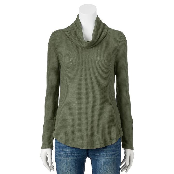 Juniors' Miss Chievous Waffle-knit Cowlneck Top, Girl's, Size: Small, Lt Green