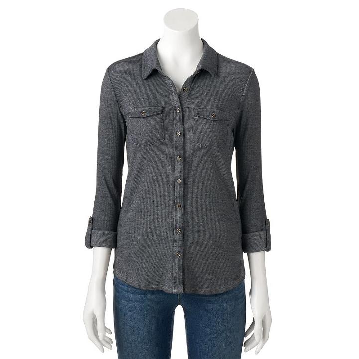 Women's Sonoma Goods For Life™ Ribbed Shirt, Size: Large, Black