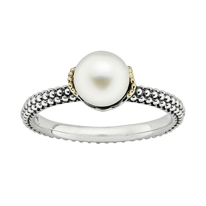 Stacks And Stones 14k Gold And Sterling Silver Freshwater Cultured Pearl Stack Ring, Women's, Size: 6, White