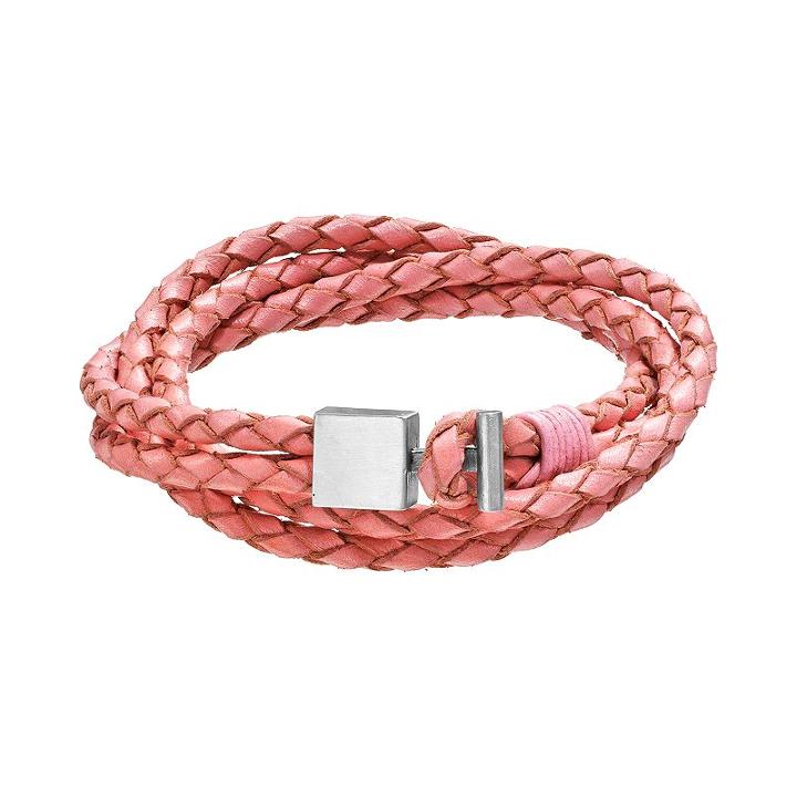 Stainless Steel Woven Leather Wrap Bracelet - Men, Size: 8.5