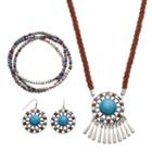Simulated Turquoise Medallion Fringe Necklace, Stretch Bracelet & Drop Earring Set, Women's, Turq/aqua