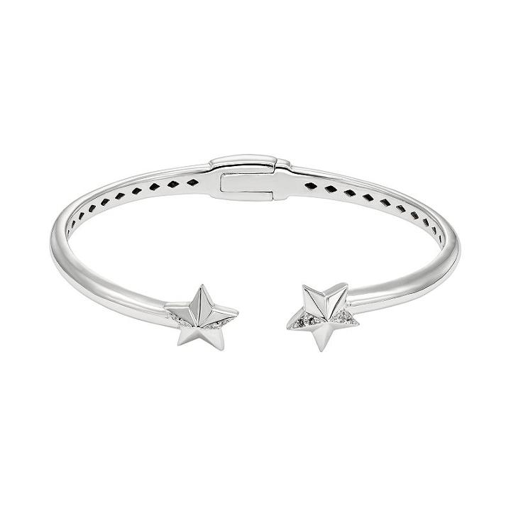 White Topaz Sterling Silver Star Hinged Cuff Bracelet, Women's, Size: 6.5