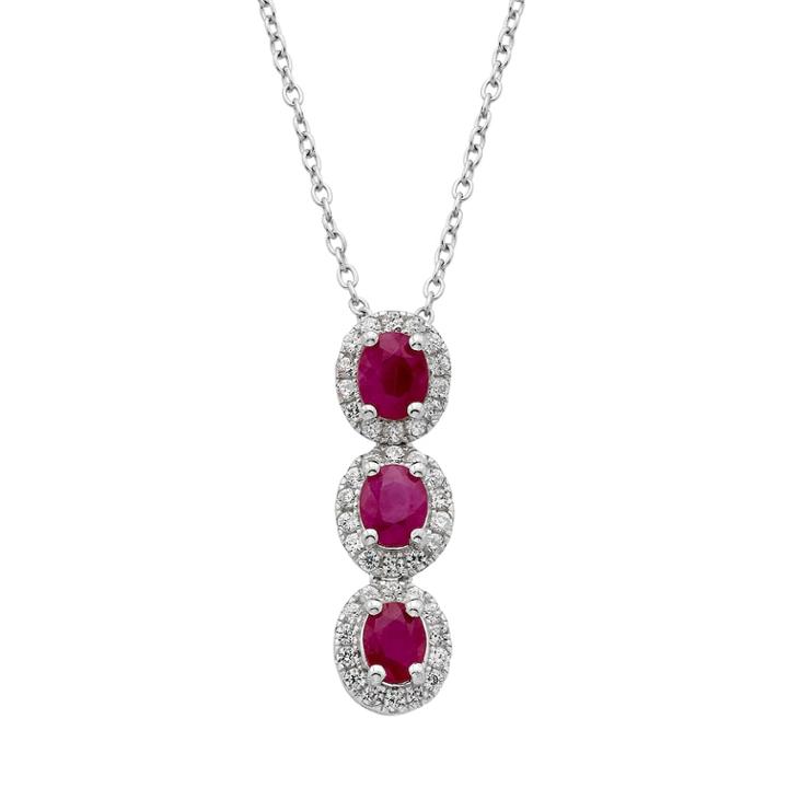 Ruby & 1/3 Carat T.w. Diamond 14k White Gold Oval Halo 3-stone Pendant Necklace, Women's, Size: 18, Red