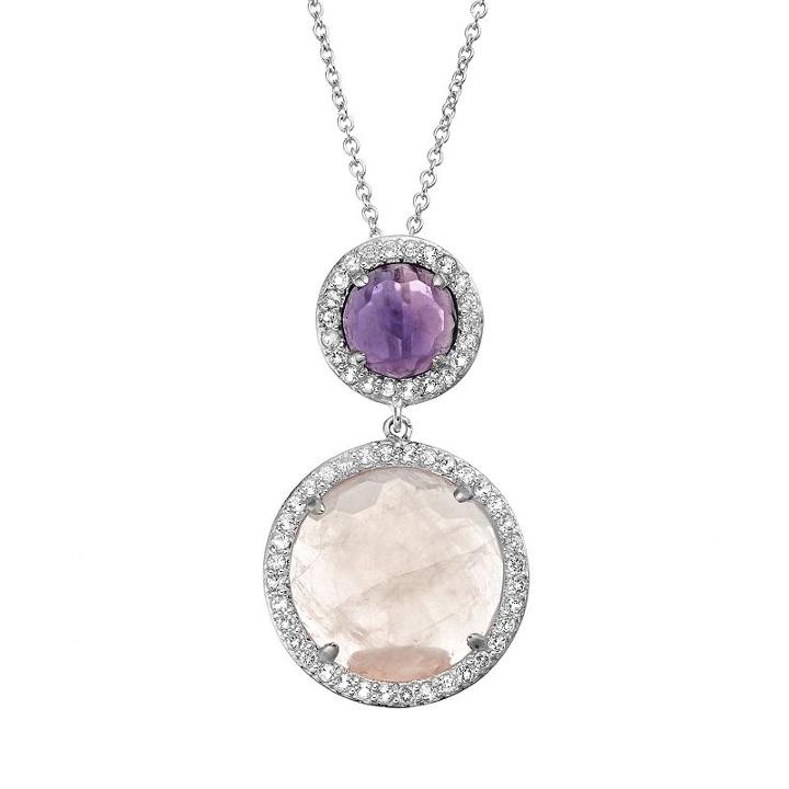 Siri Usa By Tjm Gemstone Sterling Silver Halo Pendant Necklace, Women's, Size: 18, Pink