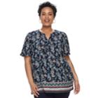 Plus Size Croft & Barrow&reg; Print Popover Top, Women's, Size: 2xl, Blue