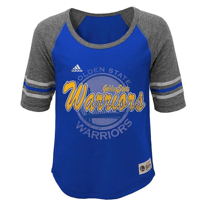 Girls 7-16 Adidas Golden State Warriors High-low Raglan Tee, Girl's, Size: Medium, Blue (navy)