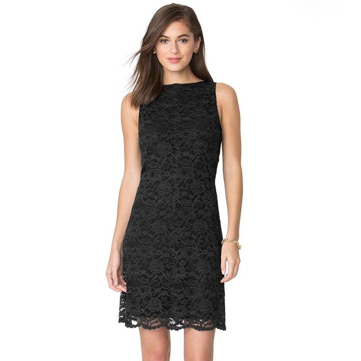 Petite Chaps Lace Shift Dress, Women's, Size: 16 Petite, Black