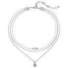 Plus Size Bead & Glittery Disc Layered Choker Necklace, Women's, Silver