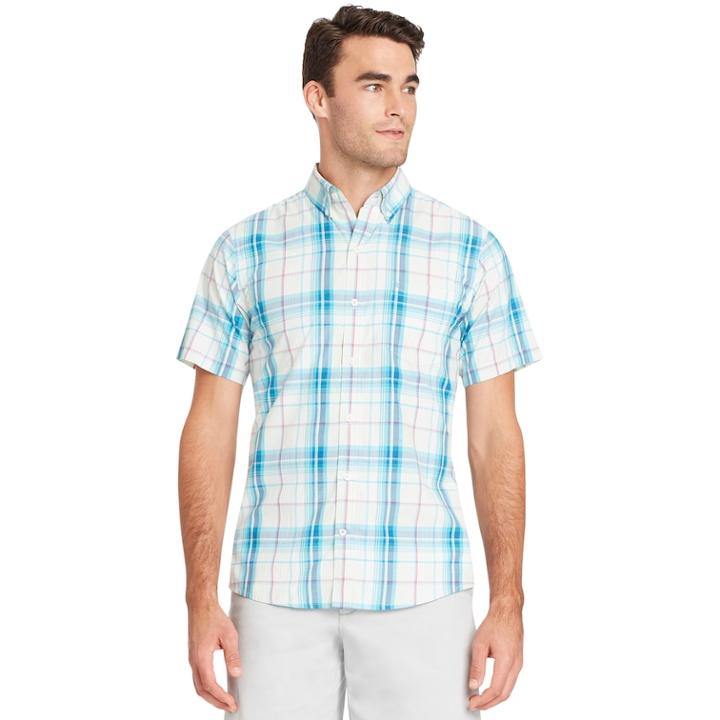 Men's Izod Coolfx Classic-fit Plaid Moisture-wicking Button-down Shirt, Size: Medium, Green