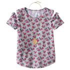 Girls 7-16 Self Esteem Patterned Cold Shoulder Top With Necklace, Size: Large, Grey