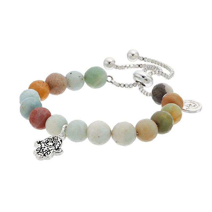 Love This Life Agate Bead & Hamsa Charm Bolo Bracelet, Women's, Green