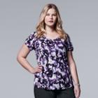 Plus Size Simply Vera Vera Wang Printed Rounded-hem Tee, Women's, Size: 3xl, Med Purple