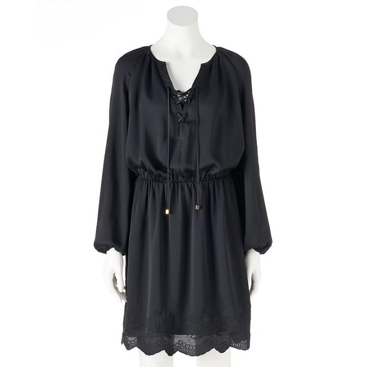 Women's Jennifer Lopez Embroidered Lace Up Dress, Size: Large, Black