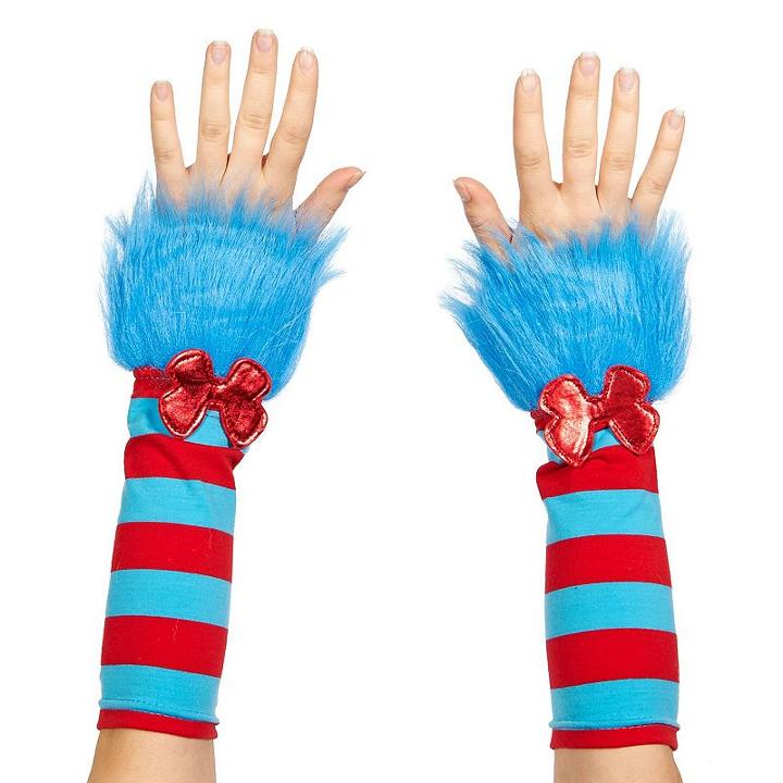 Adult Cat In The Hat Thing 1 Or Thing 2 Striped Fuzzy Costume Glovettes, Women's, Blue