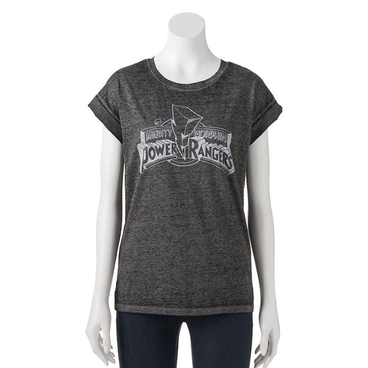 Juniors' Mighty Morphin Power Rangers Logo Graphic Tee, Girl's, Size: Small, Black