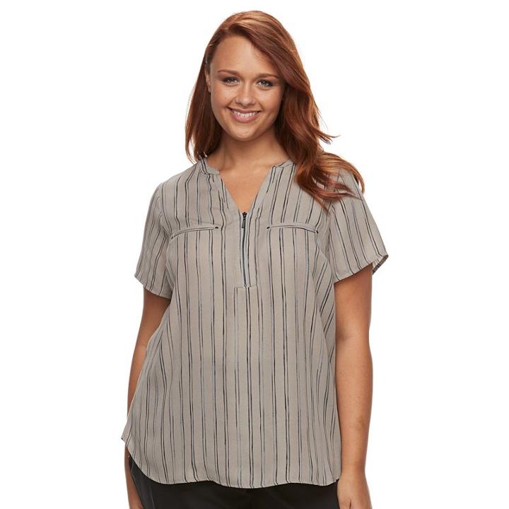 Plus Size Apt. 9&reg; Half-zip Mixed-media Top, Women's, Size: 3xl, Oxford