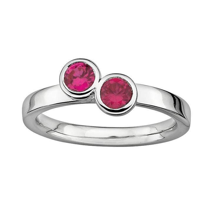 Stacks And Stones Sterling Silver Lab-created Ruby Stack Ring, Women's, Size: 6, Grey