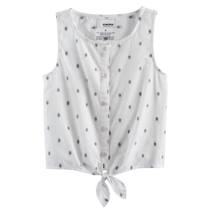 Girls 4-12 Sonoma Goods For Life&trade; Dot Tie-front Top, Size: 6, White