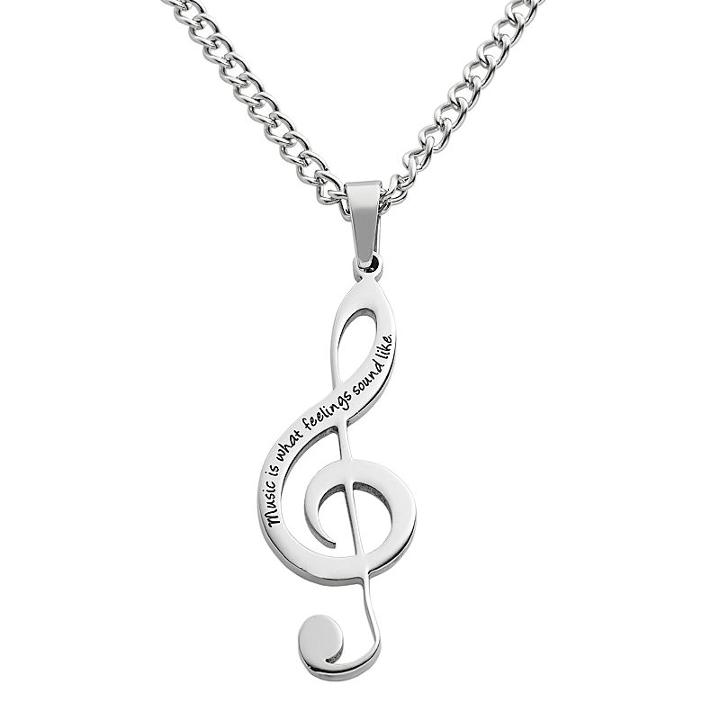 Stainless Steel Treble Clef Pendant, Women's, Grey